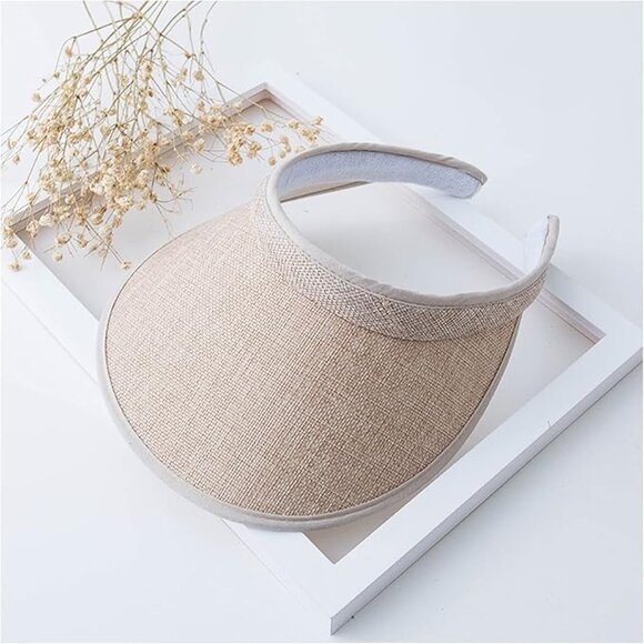 Beige Solid Straw Visor Hat OS New - Picture 1 of 5